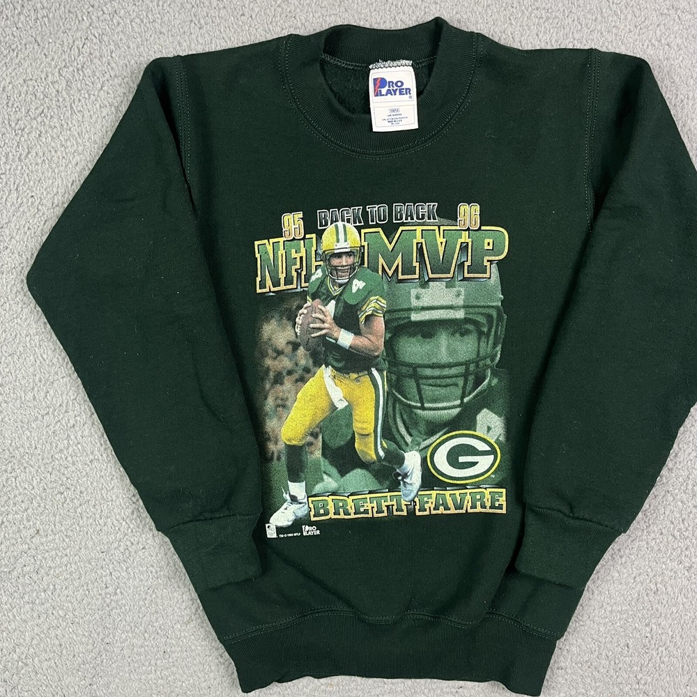 Vintage Green Bay Packers Sweater Green 90s‎ Brett Favre Pro Player Kids 10/12